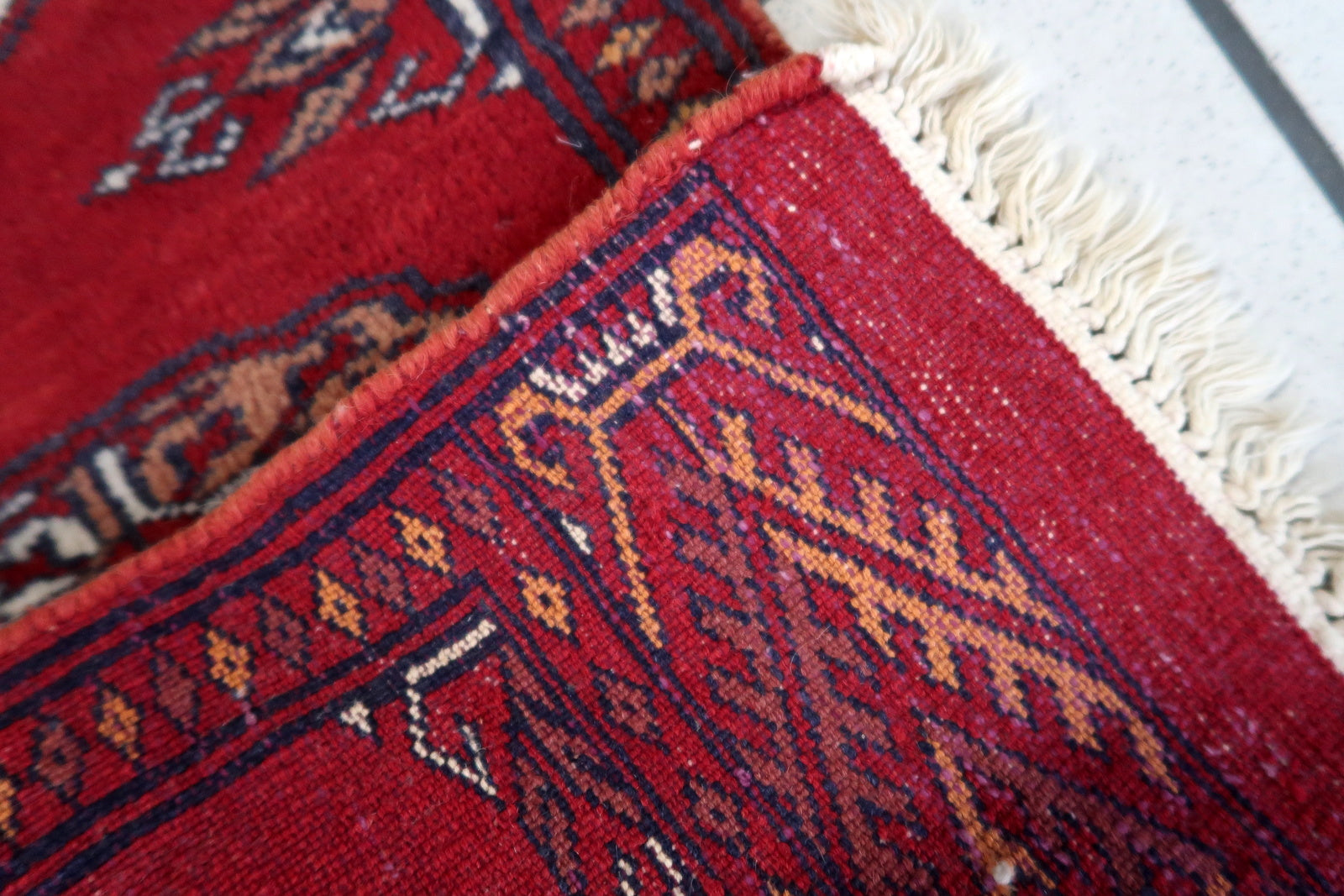 Back Side of Handmade Vintage Uzbek Bukhara Rug - 1960s