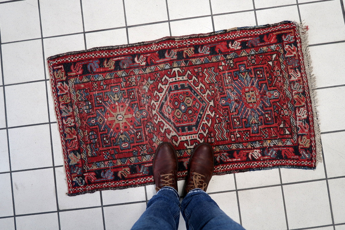 Hand-knotted wool Persian rug with a timeless Art Deco and bohemian appeal
