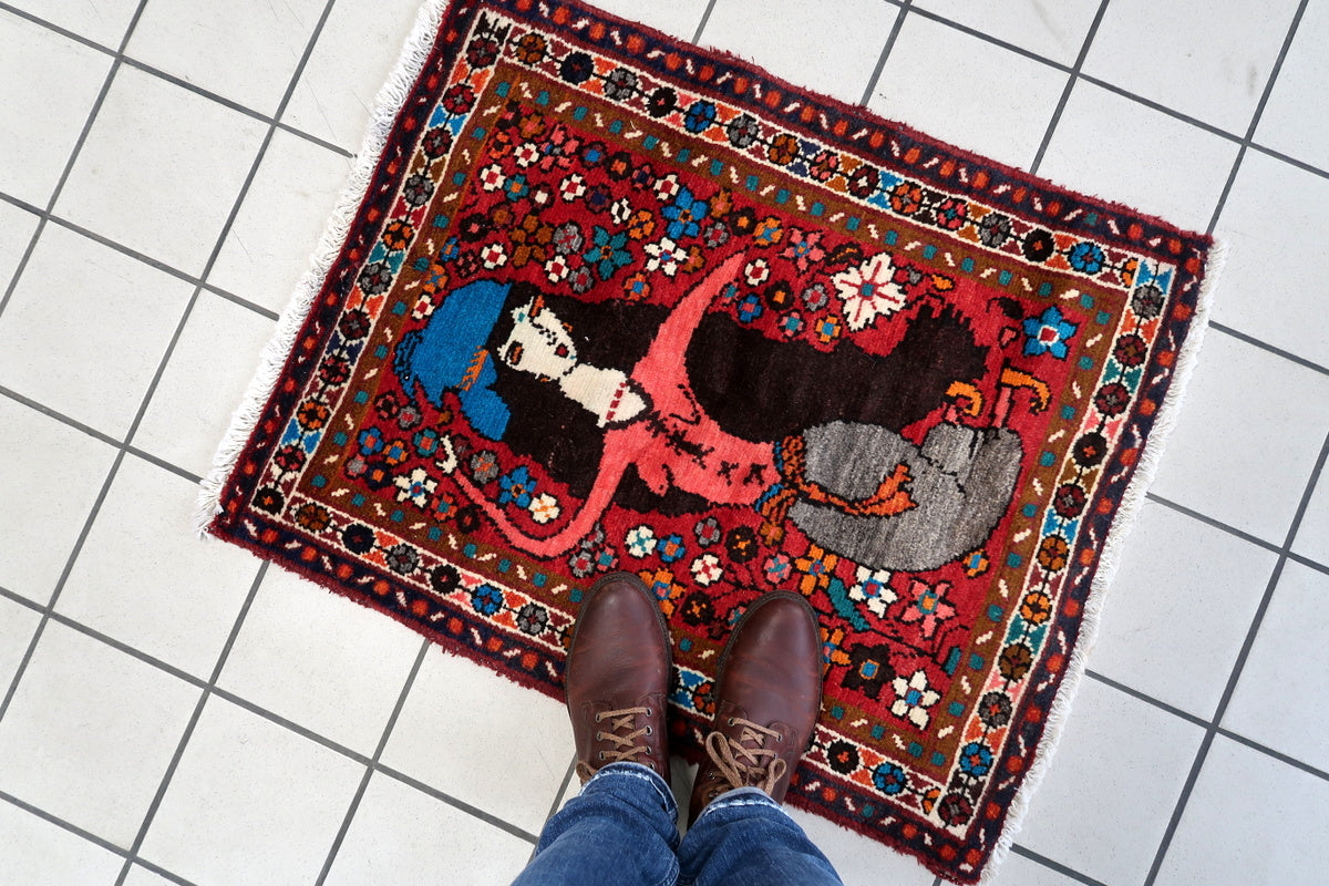 Traditional Persian Hamadan rug placed in a cozy interior setting
