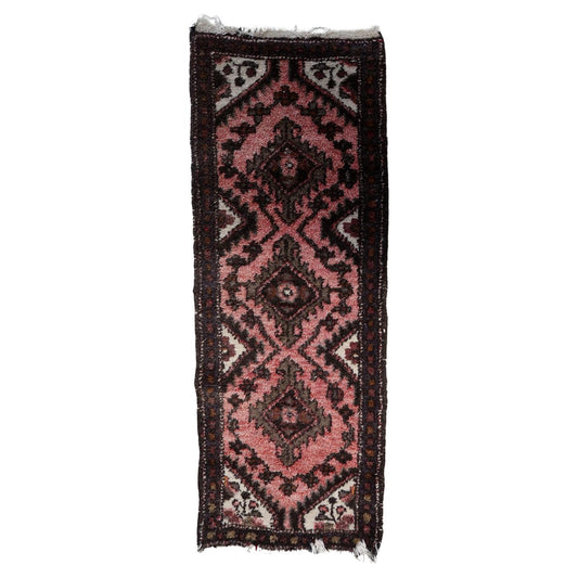 Handmade vintage Bukhara runner rug with geometric tribal design
