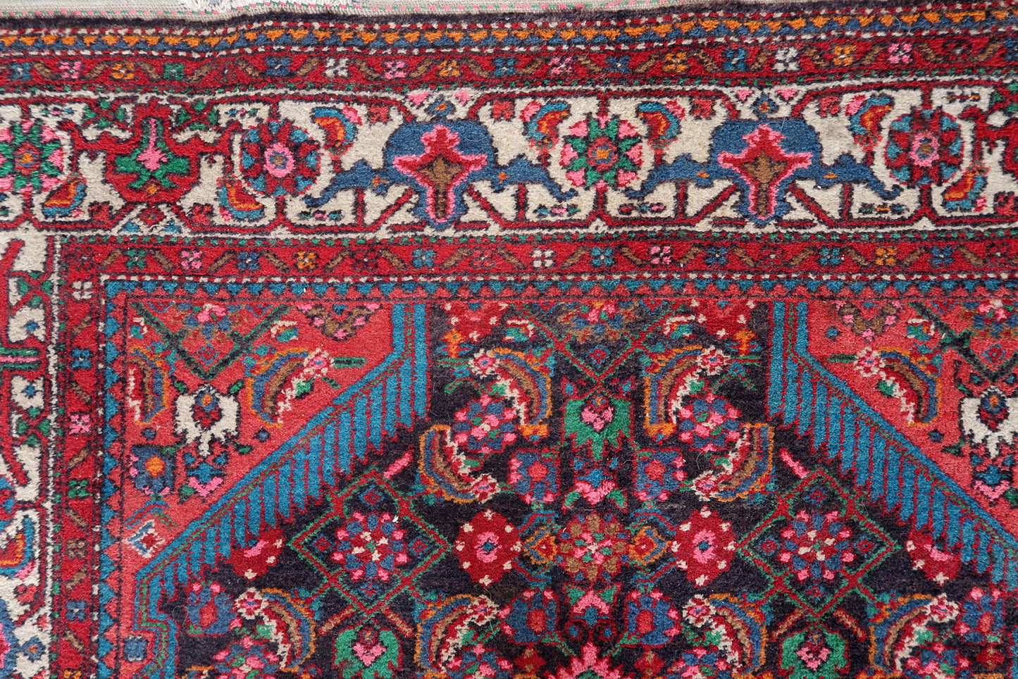 Vintage Persian Malayer rug with intricate geometric motifs
