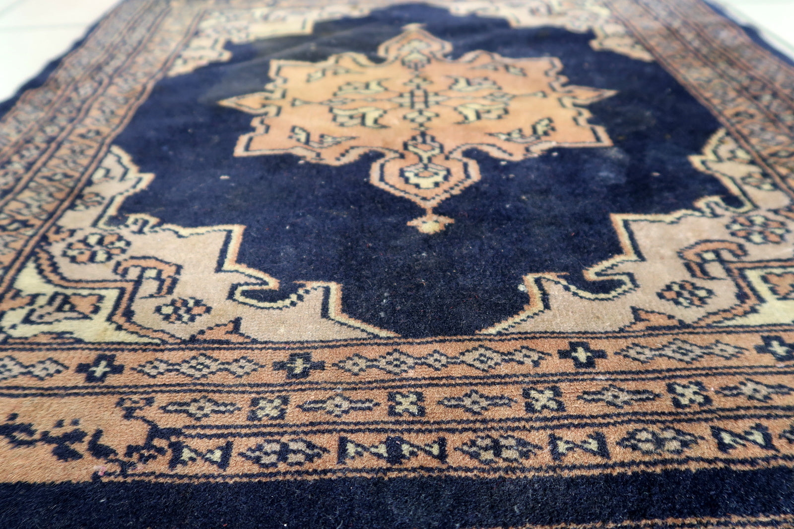 Cultural vintage Uzbek wool carpet
