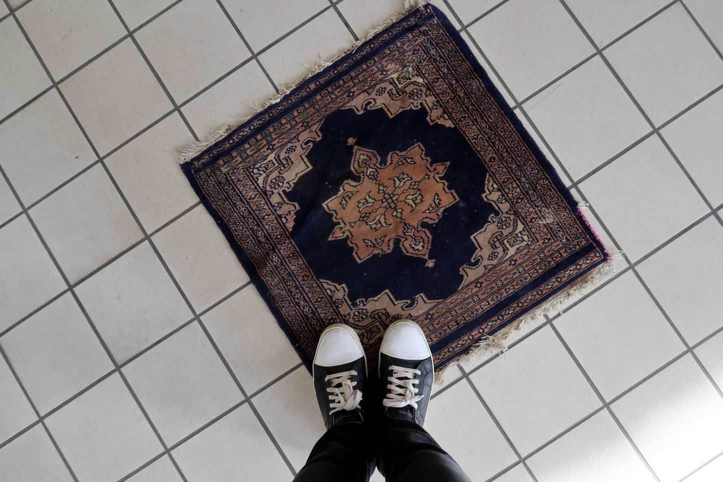 Calming blue and beige Bukhara rug
