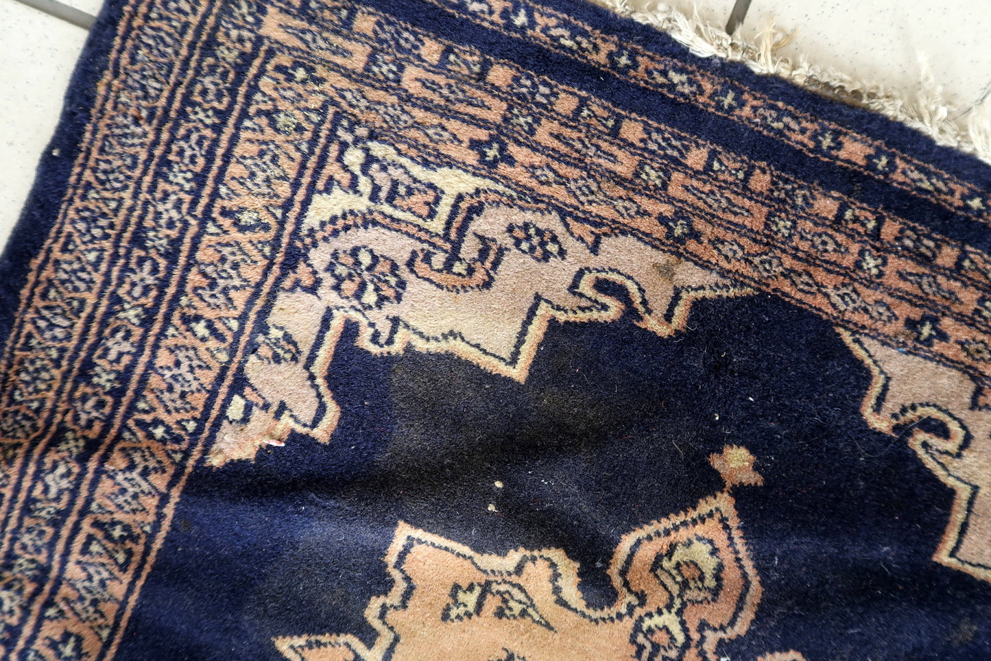 Blue and beige Bukhara rug
