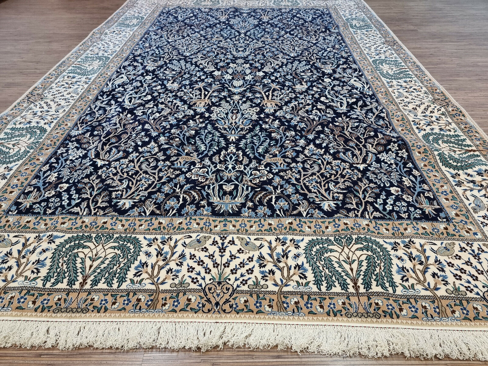 High knot density Persian Nain rug details
