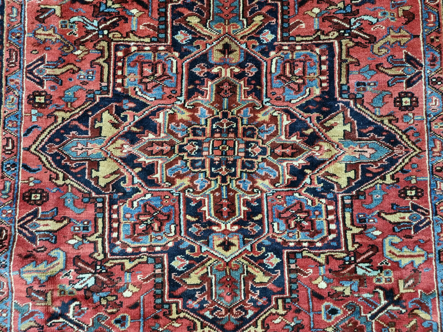 Antique Persian rug red and navy design
