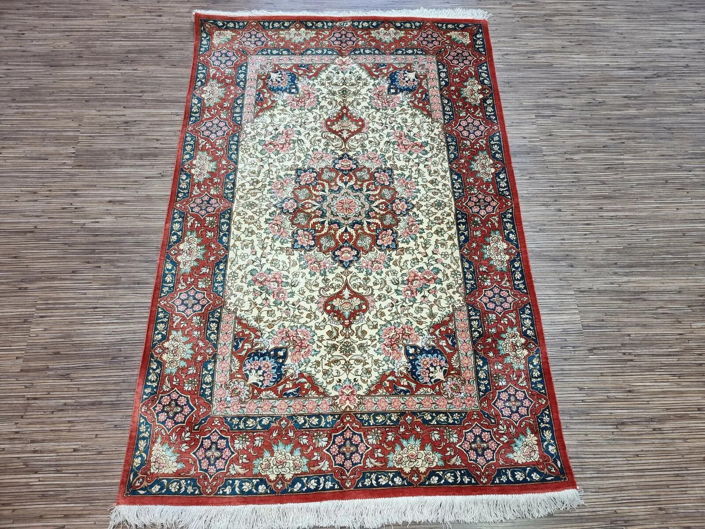 Middle Eastern Qom silk rug, ideal for collectors and refined interiors.
