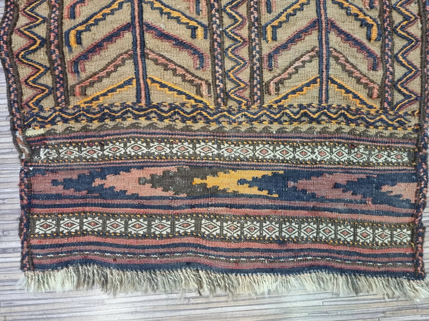 Detailed Shot of Wool Texture in Afghan Rug

