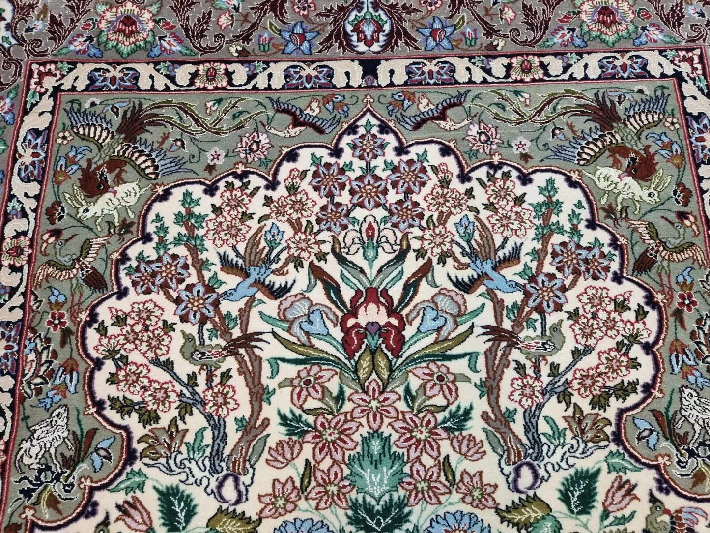 Perfectly preserved Persian Isfahan rug with rich colors and fine details
