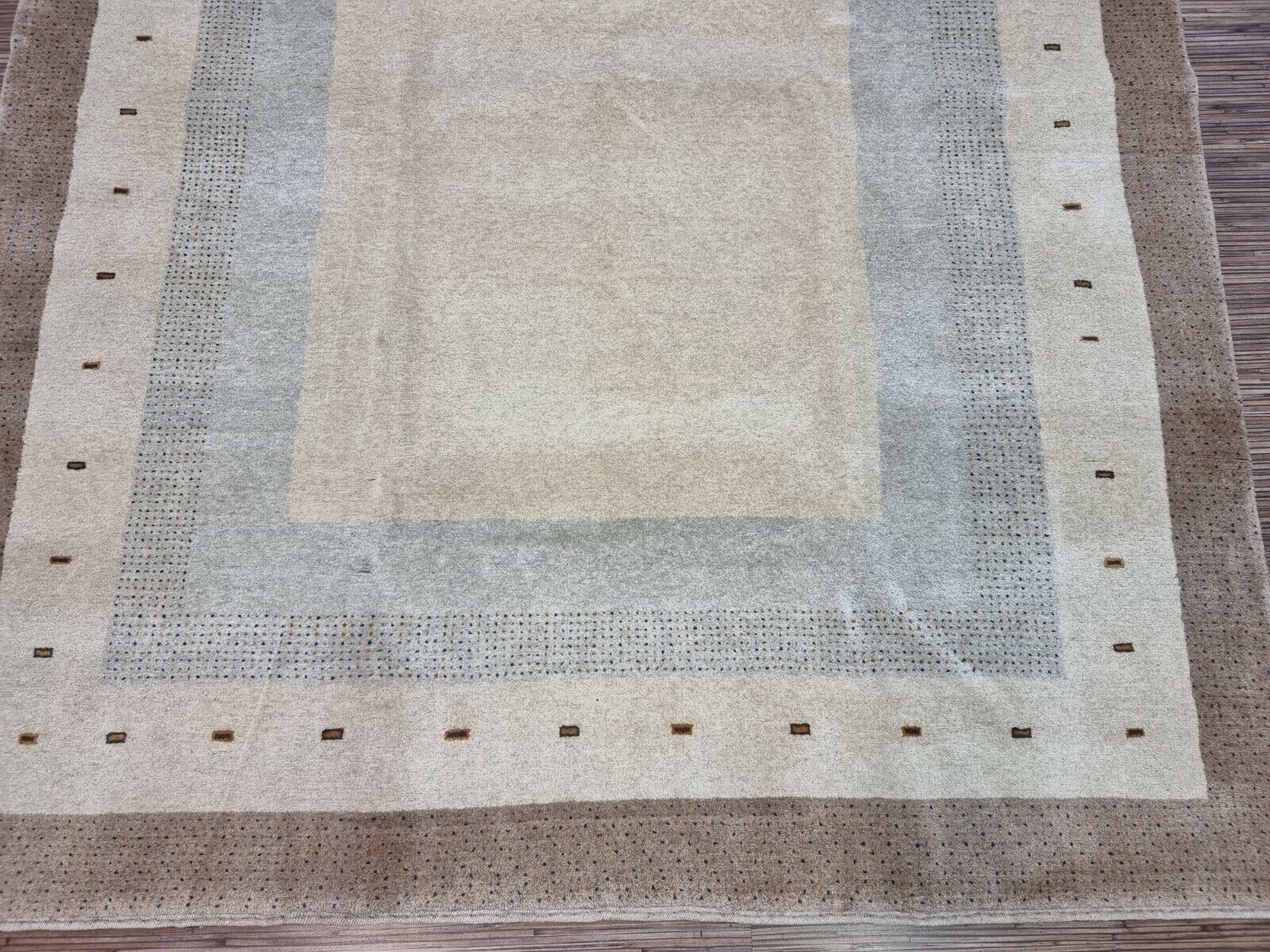 Detailed shot of the soft texture inviting touch on the Handmade Traditional Gabbeh Rug