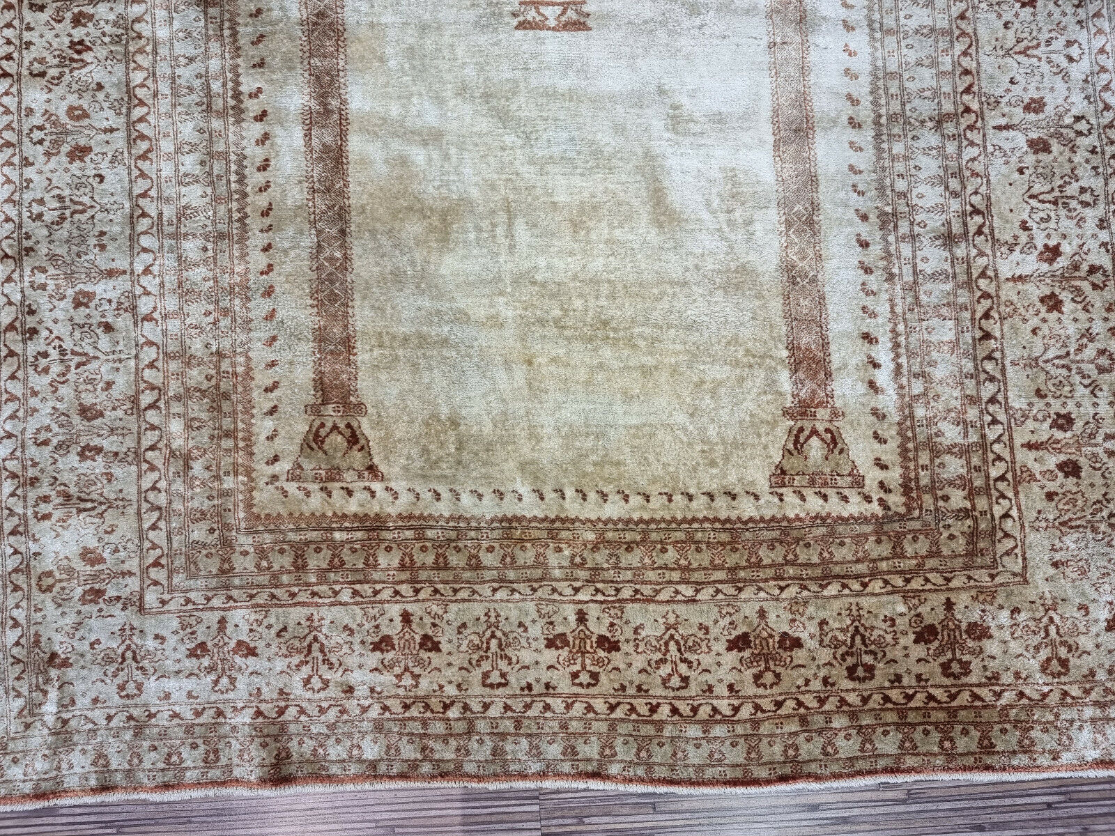 Antique Silk Tabriz Prayer Rug (Early 20th Century): A perfect conversation starter and a unique piece of art for your home. (Close-up)