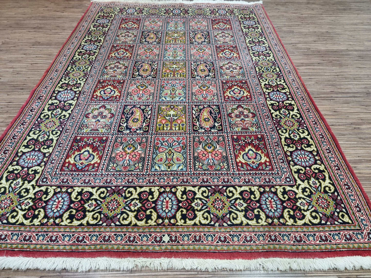 Red, Blue, and Beyond: Vibrant Vintage Persian Rug (3.6' x 5.1') showcases intricate design and a timeless color palette.