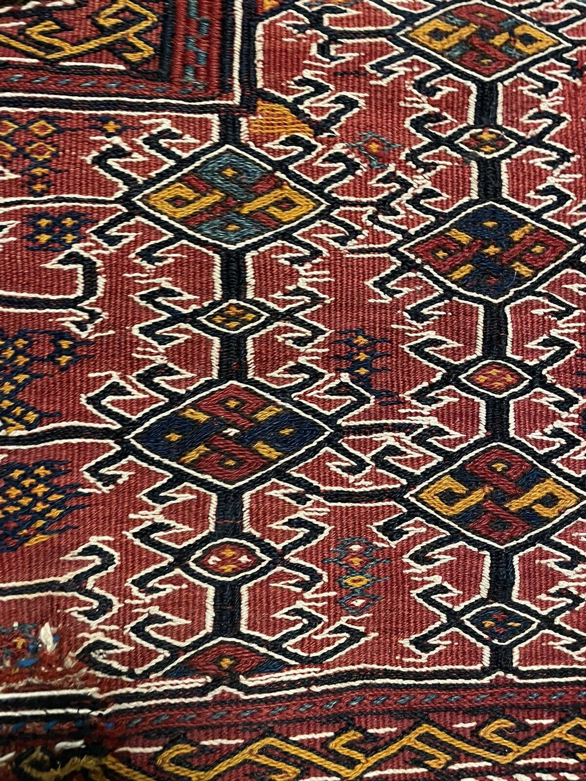 Antique Persian Wool Bagface with Geometric Tribal Patterns
