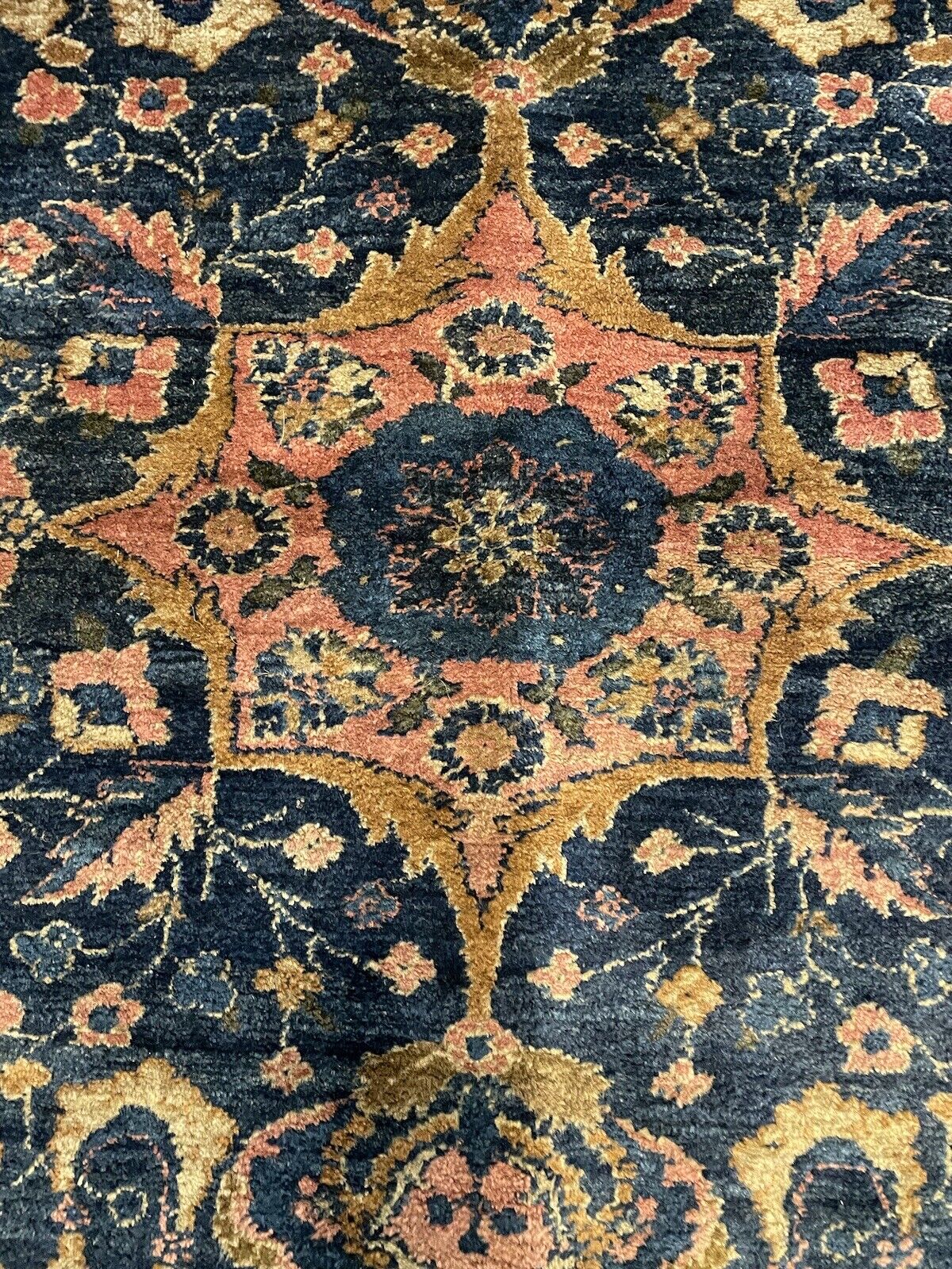 Vintage Persian Lilihan Carpet with Dark Blue Background
