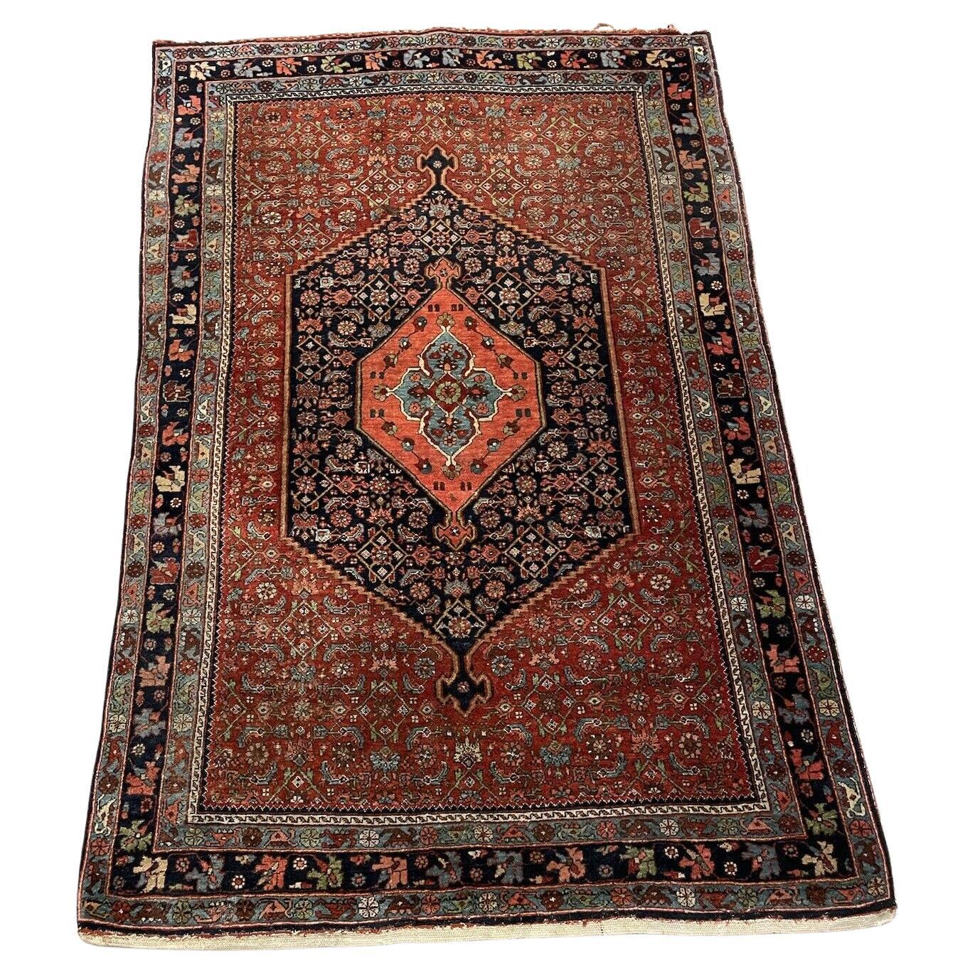 Handmade antique Bidjar wool rug from the 1910s, 3.6' x 5.4'
