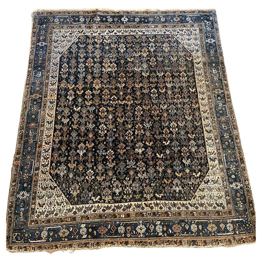 Handmade antique Afshar wool rug from the 1900s, 4.9' x 6'
