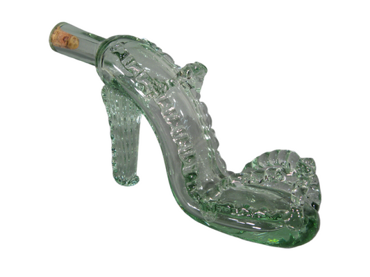 Whimsical Mid-Century Modern Glass Shoe Decanter - A handcrafted conversation starter for your bar or dining area.