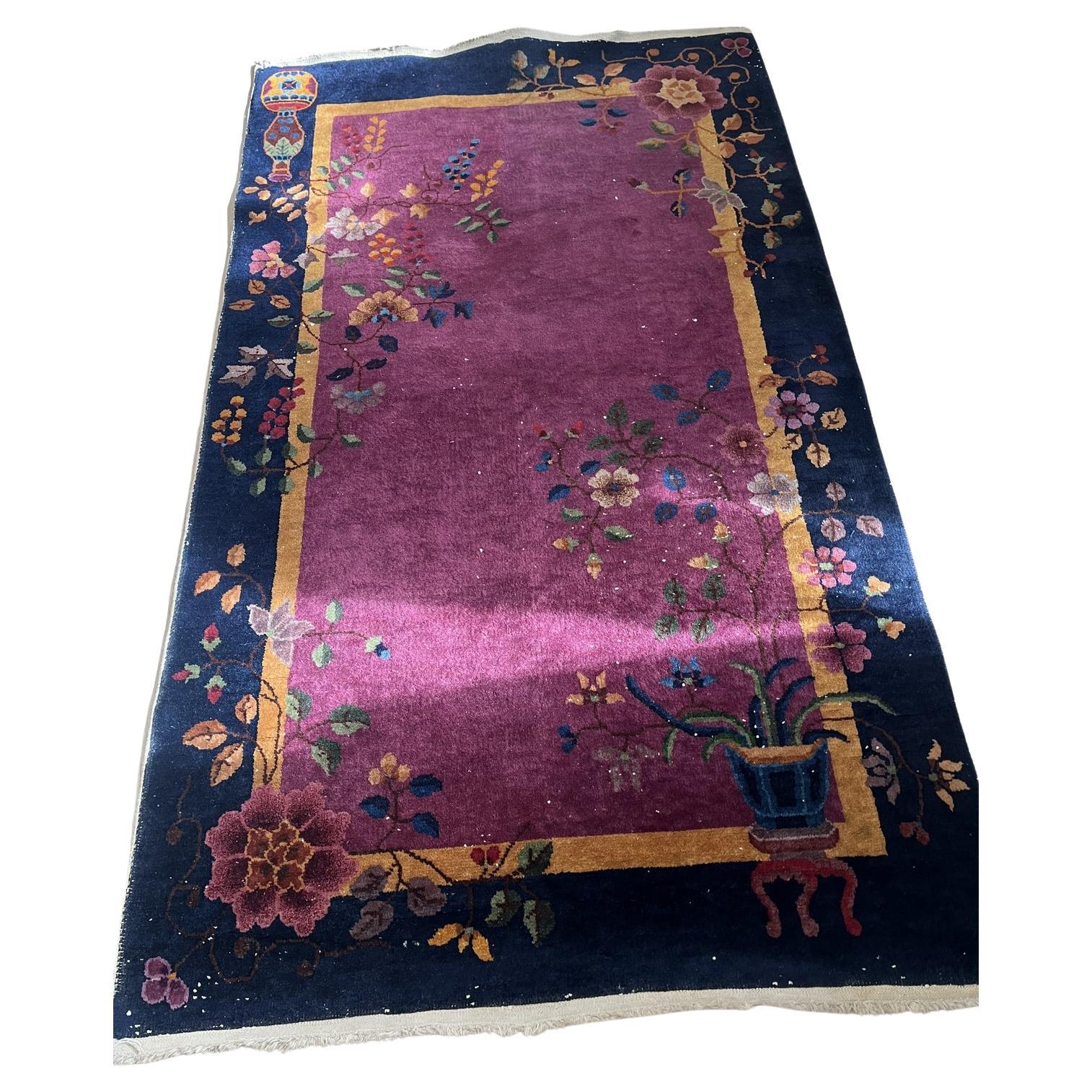 Handmade antique Art Deco Chinese rug from the 1920s – full view
