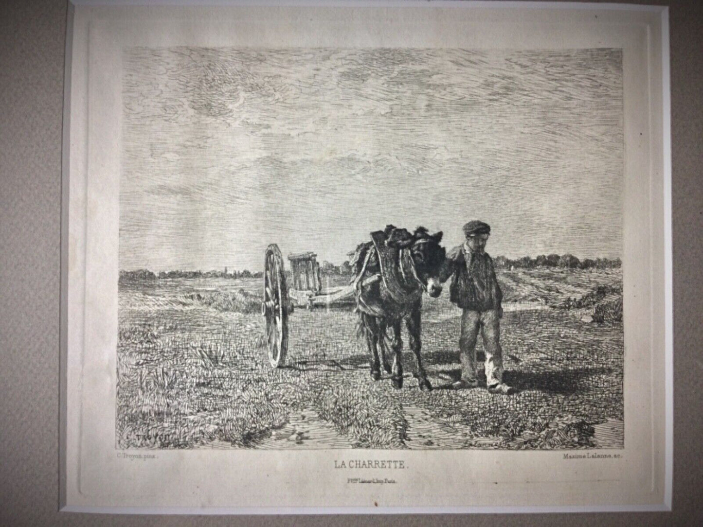 19th-century engraving of a rural scene, signed by M. Lallane
