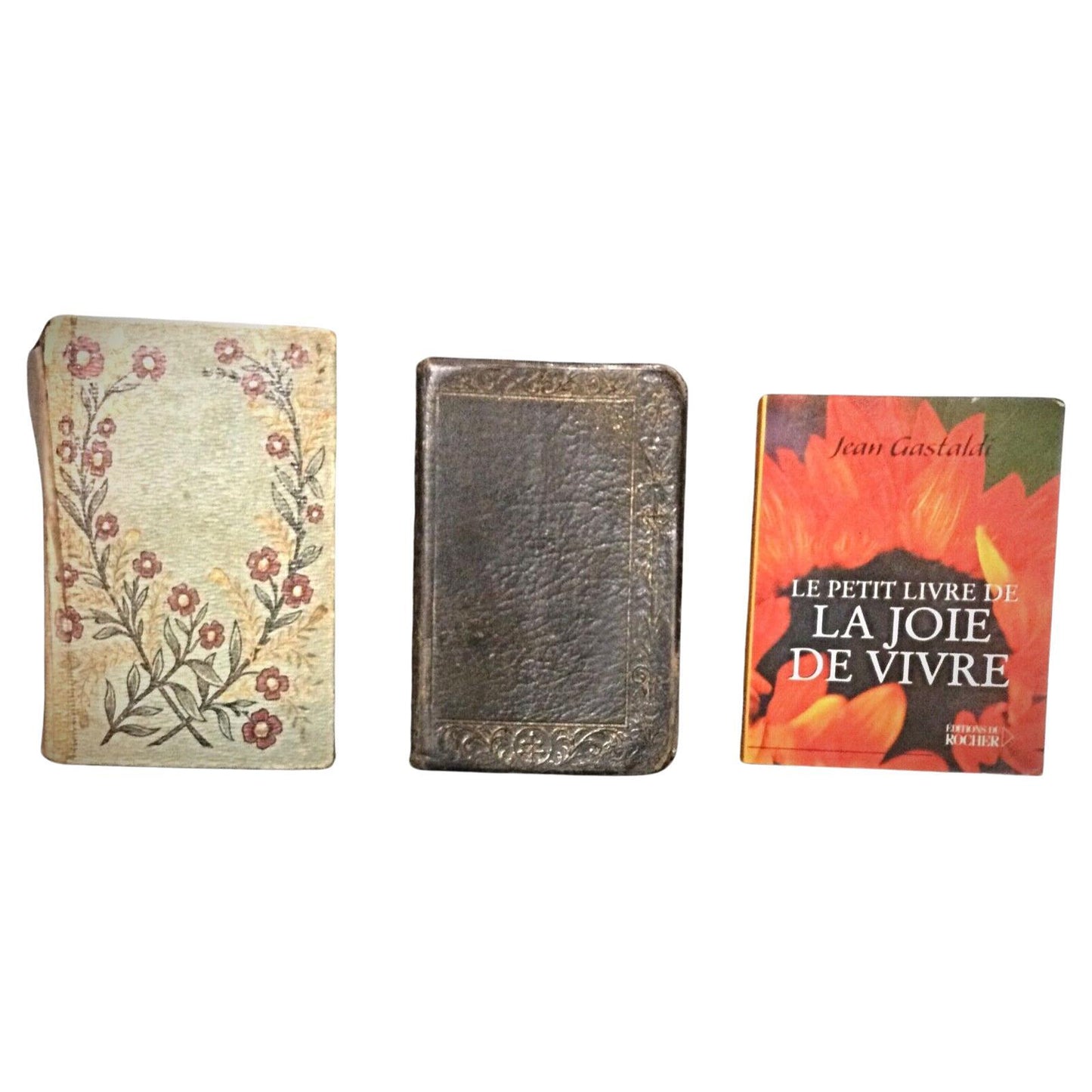 Image showcasing the three vintage books: La Joie de Vivre, Soliman, and La Journée du Chrétien
