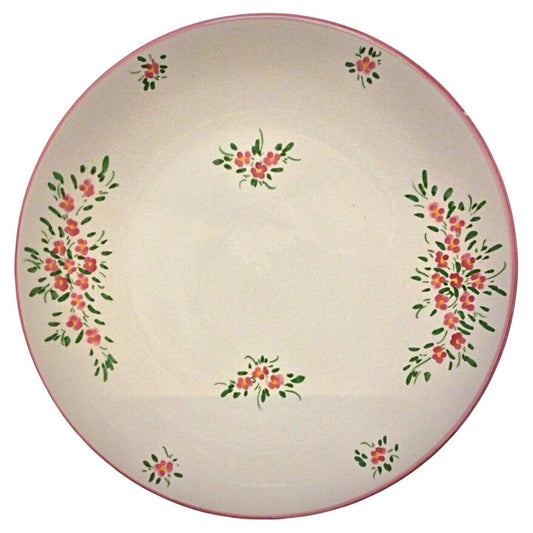 Vintage large faience plate by M.B with hand-painted floral decor
