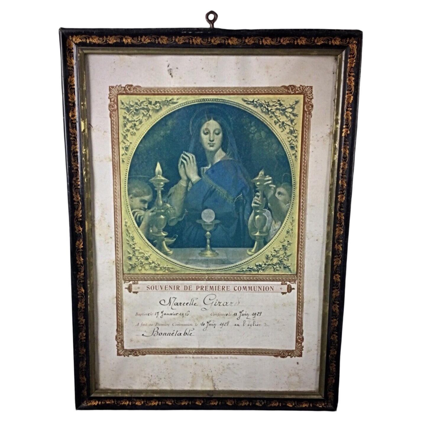 Framed 1928 First Communion Portrait of Marcelle Girard
