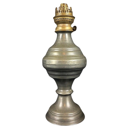 Antique large pewter oil lamp
