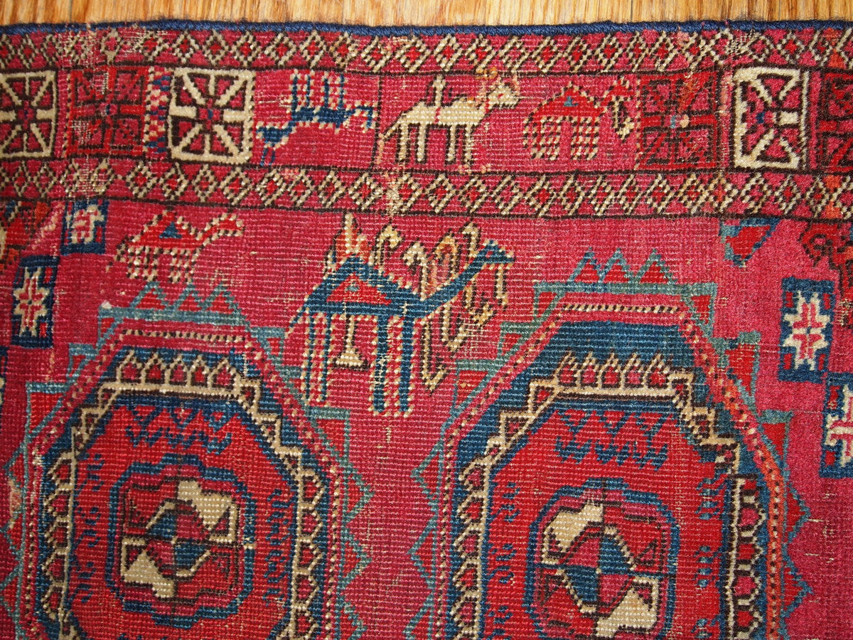 Handmade antique collectible Turkmen Saryk rug 4' x 5.2' (122cm x 158cm) 1850 - 1B173 - One Royal Art