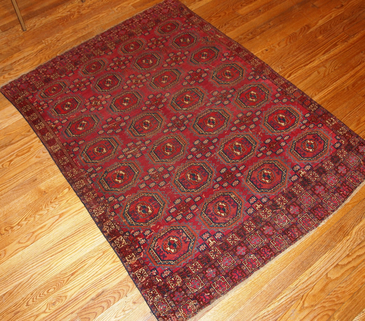 Handmade antique collectible Turkmen Saryk rug 4' x 5.2' (122cm x 158cm) 1850 - 1B173 - One Royal Art