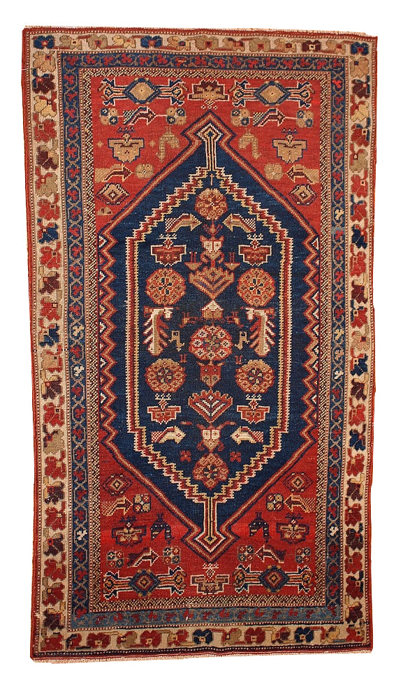 Handmade antique Persian Shiraz rug 3.2' x 5.9' (97cm x 180cm) 1920s - 1B223 - One Royal Art