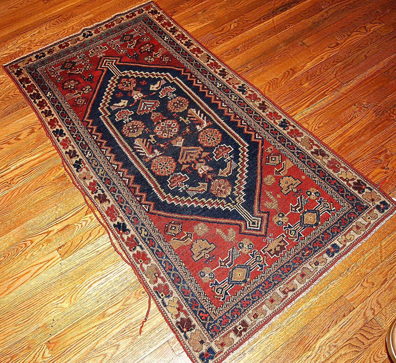 Handmade antique Persian Shiraz rug 3.2' x 5.9' (97cm x 180cm) 1920s - 1B223 - One Royal Art