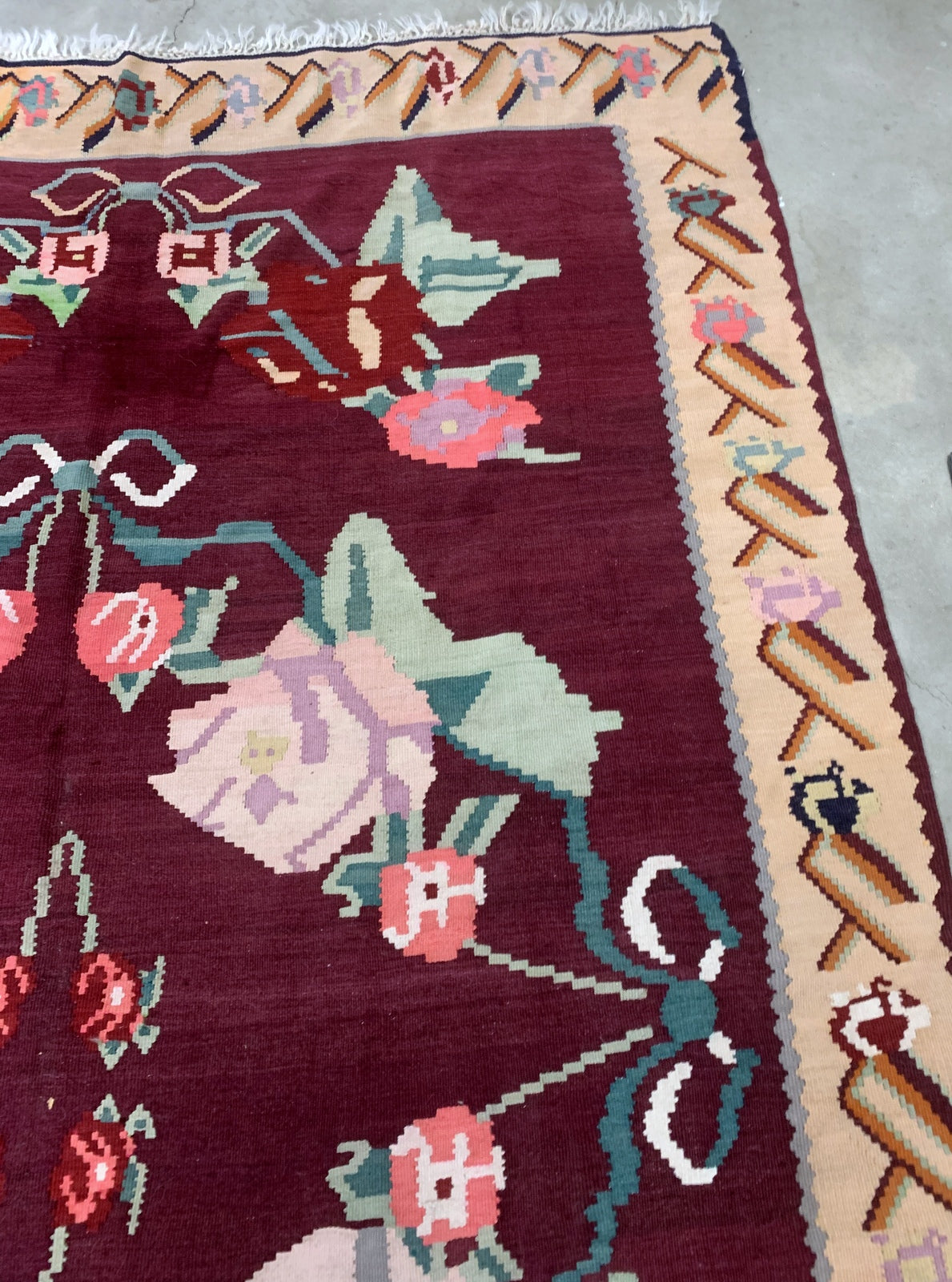 Handmade antique Romanian Bessarabian kilim 6.8' x 10' (207cm x 304cm) 1960s - 1B953