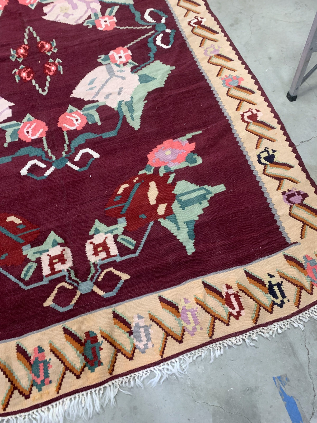 Handmade antique Romanian Bessarabian kilim 1960s