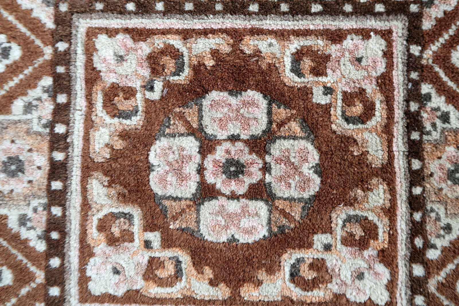 Handmade vintage Mongolian collectible square rug 1950s