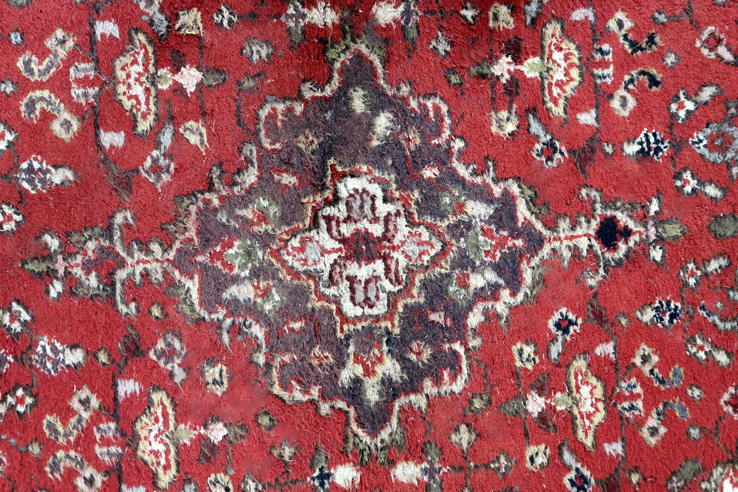 Handmade vintage Persian Hamadan rug in red and blue colors. The rug is from the end of 20th century in original good condition.