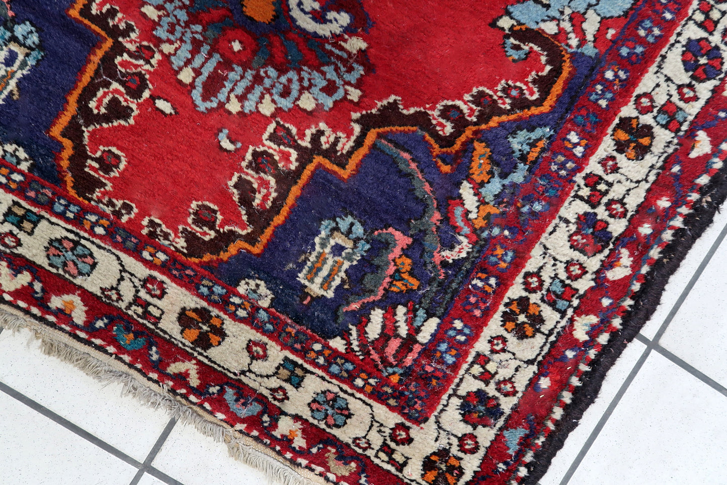 Handmade vintage Persian Hamadan rug 1970s