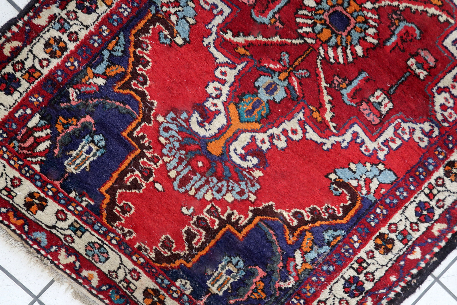 Handmade vintage Persian Hamadan rug 1970s