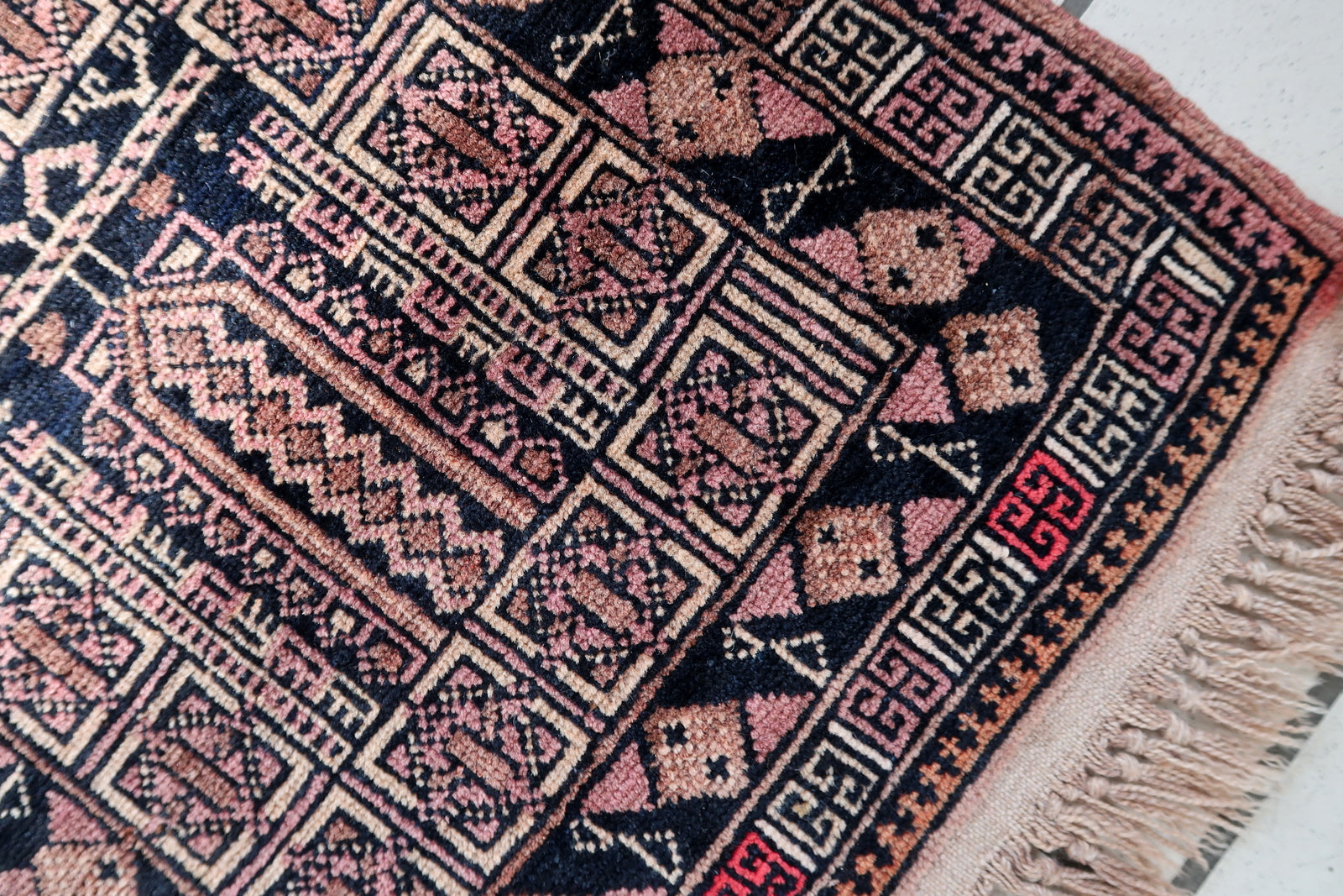 Handmade vintage Afghan Baluch rug 1.6' x 2.7' (50cm x 84cm) 1950s