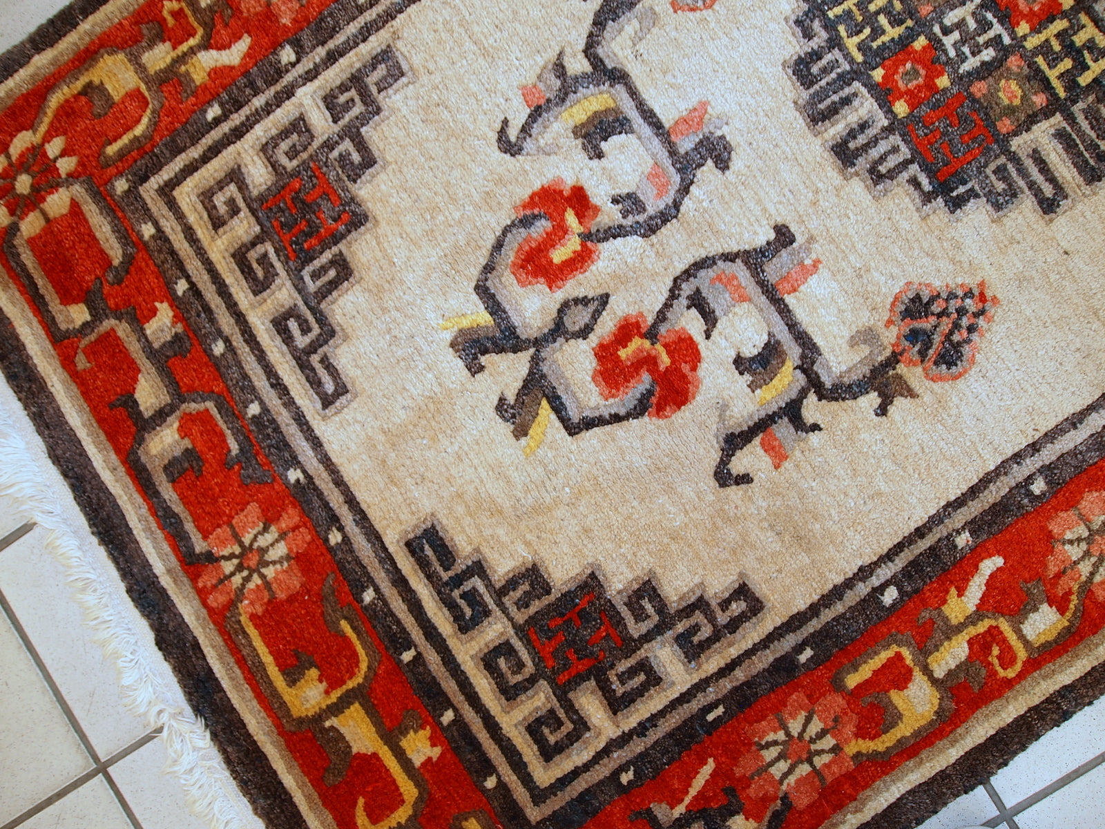 Handmade vintage Mongolian rug 2,9' x 5,2' (90cm x 160cm) 1970s - 1C349