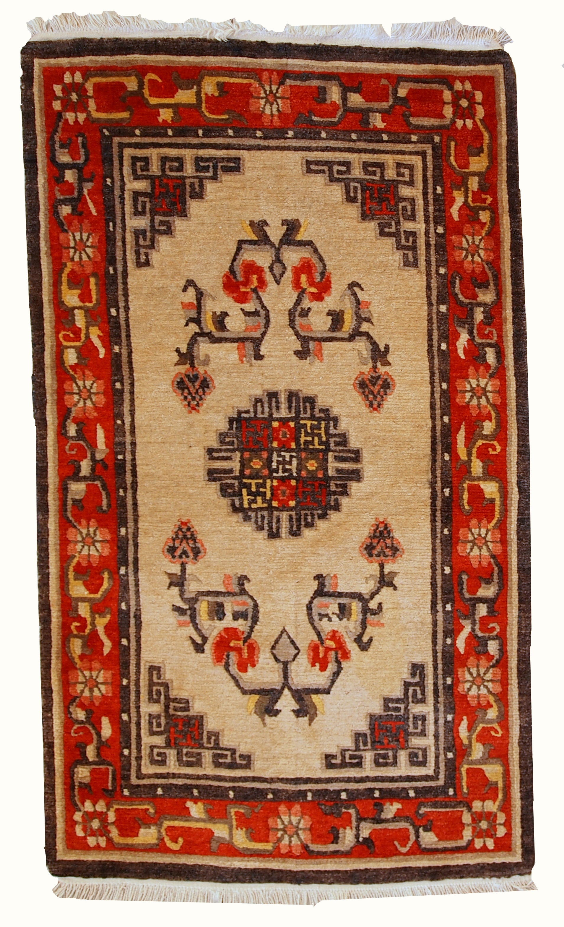 Handmade vintage Mongolian rug 2,9' x 5,2' (90cm x 160cm) 1970s - 1C349 - One Royal Art