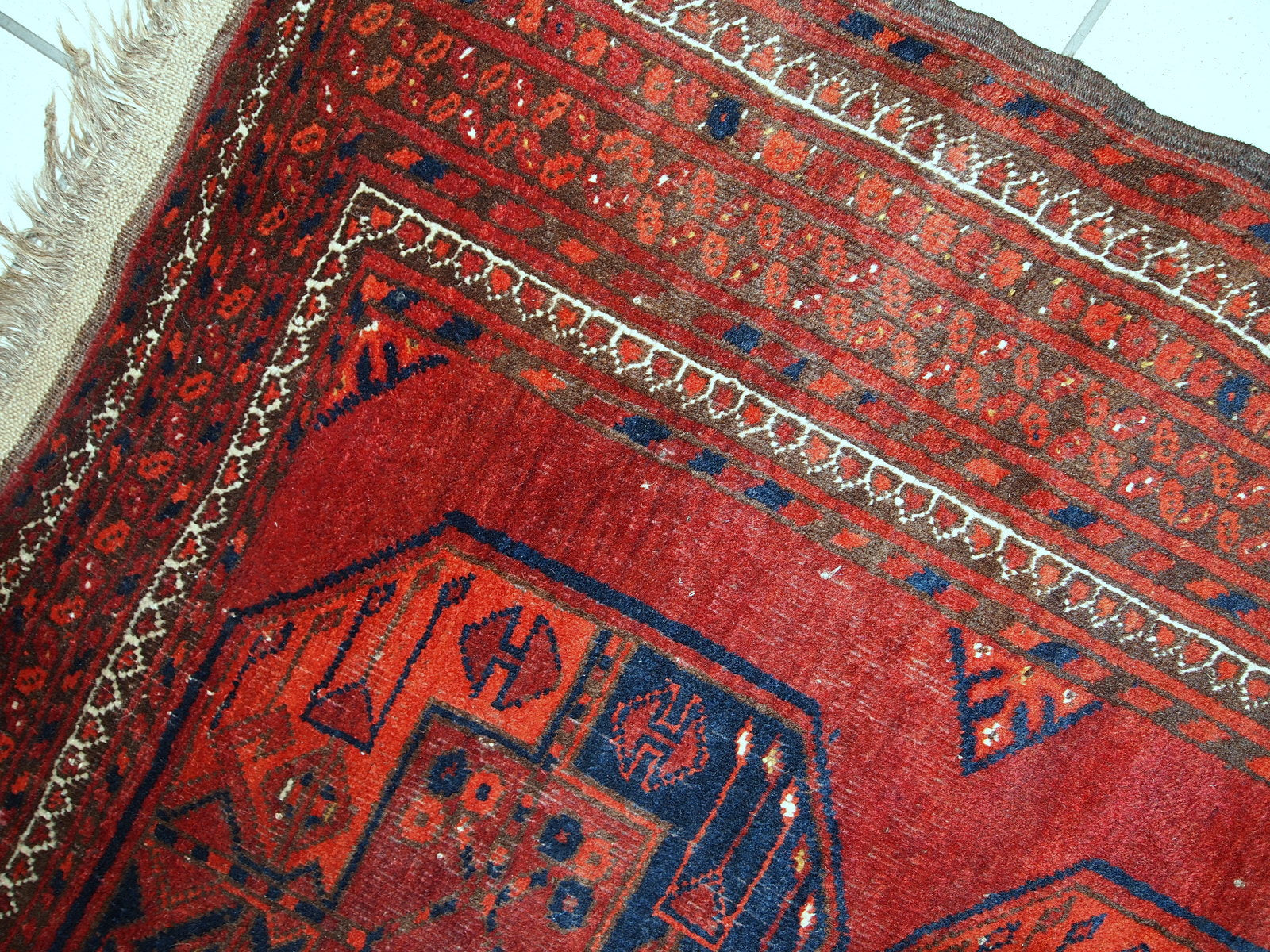 Handmade vintage Afghan Ersari rug 3.7' x 7.5' (114cm x 229cm) 1950s - 1C406 - One Royal Art