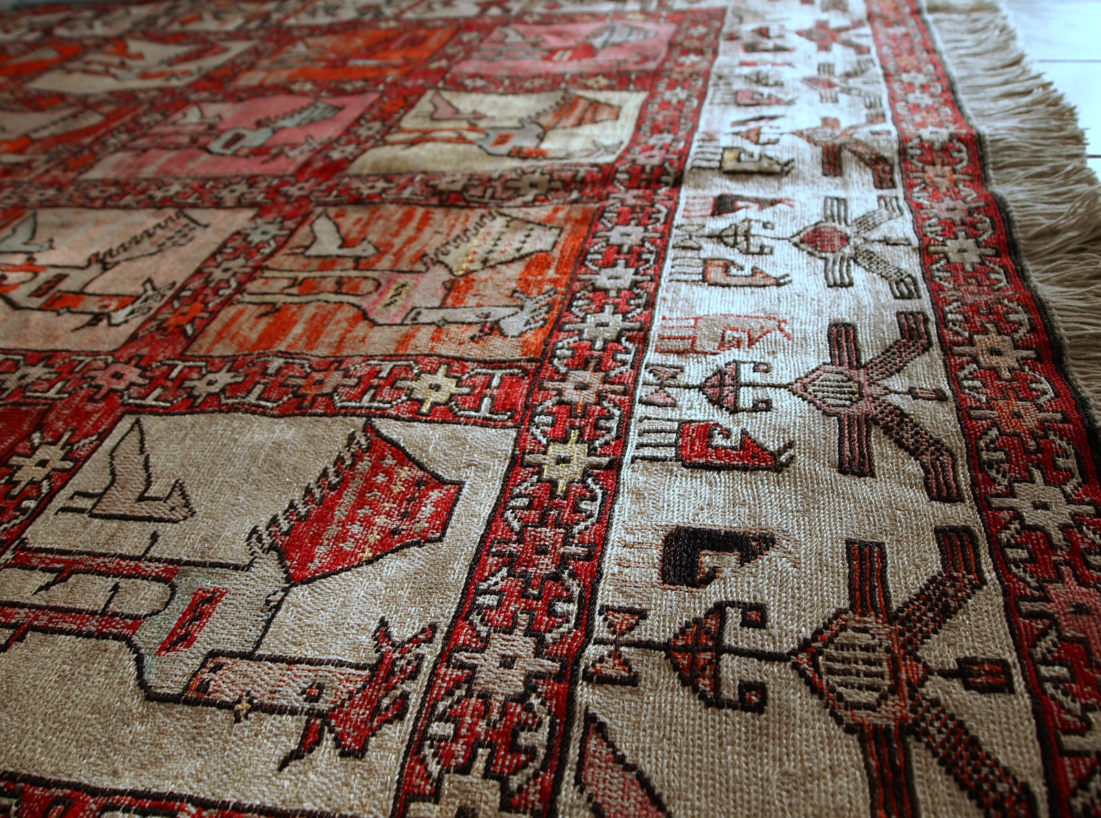Handmade vintage Persian Sumak silk kilim, 1960s