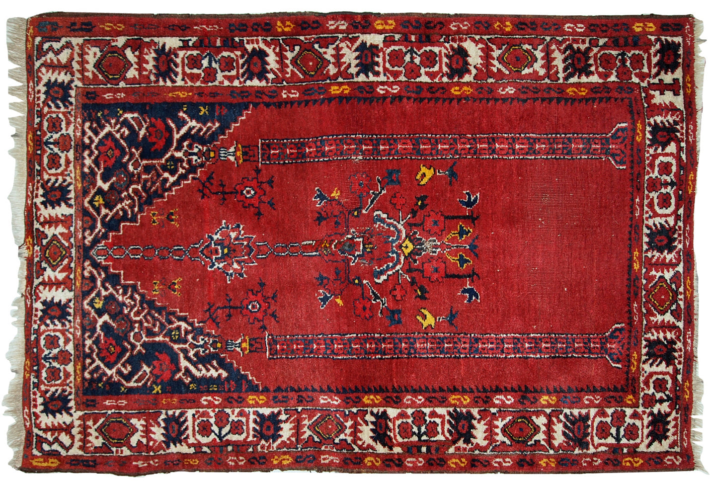 Handmade antique Turkish Anatolian prayer rug 2.6' x 3.7' (79cm x 112cm) 1940s - 1C563