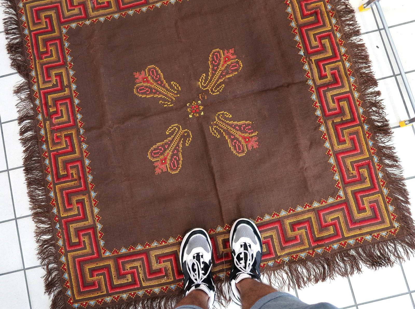 Handmade vintage unusual square Tapestry from Portugal. The tapestry is in original good condition, has minimal signs of age. It is from the middle of 20th century.