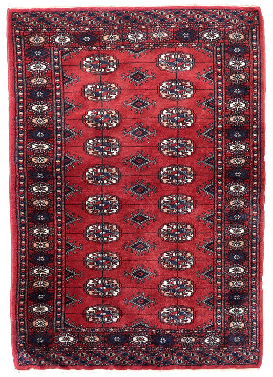 Handmade vintage Uzbek Bukhara rug 1970s