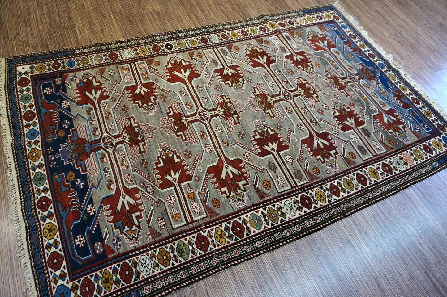 Handmade vintage Caucasian Shirvan rug 1950s