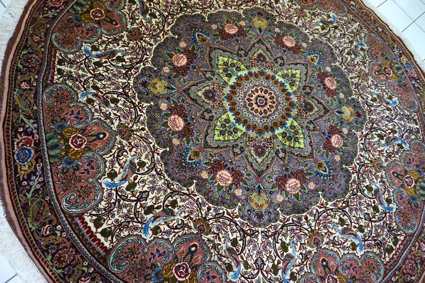 Wool and silk fibers on Persian carpet