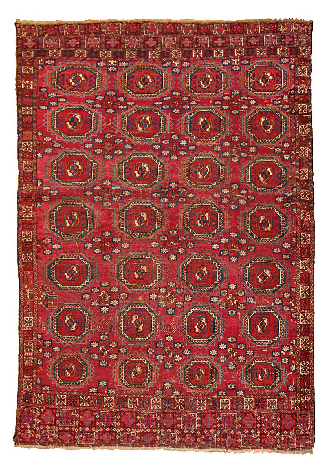 Handmade antique collectible Turkmen Saryk rug 4' x 5.2' (122cm x 158cm) 1850 - 1B173 - One Royal Art